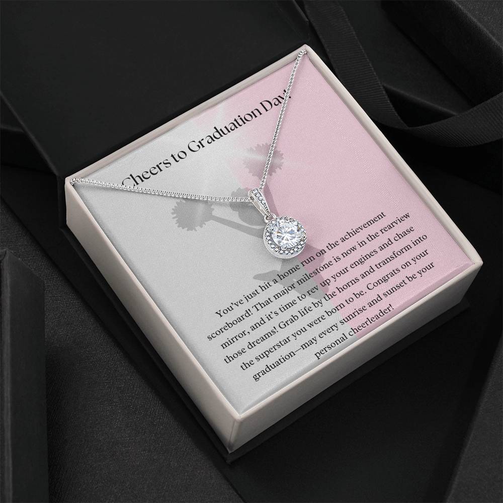 Cheers to graduation day! Eternal hope necklace, jewelry message card, may every sunrise and set be your personal cheerleader! gift for her special day - Heartfelt Sparks