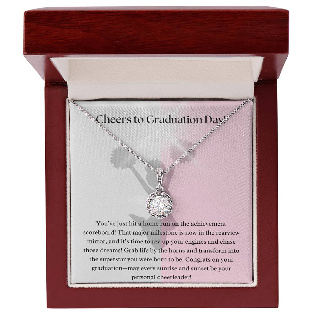 Cheers to graduation day! Eternal hope necklace, jewelry message card, may every sunrise and set be your personal cheerleader! gift for her special day - Heartfelt Sparks