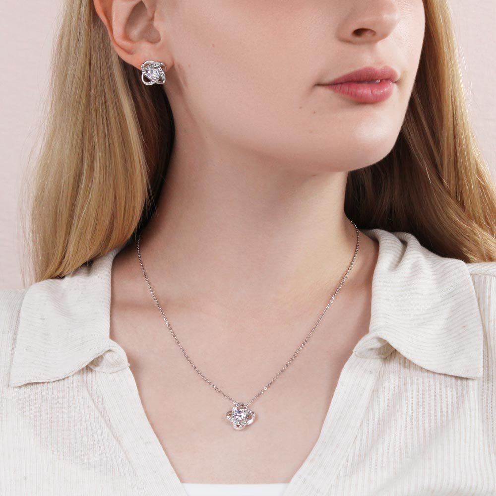 I'm Sorry heartfelt jewelry message card, Love knot Necklace & Earring Set - Heartfelt Sparks