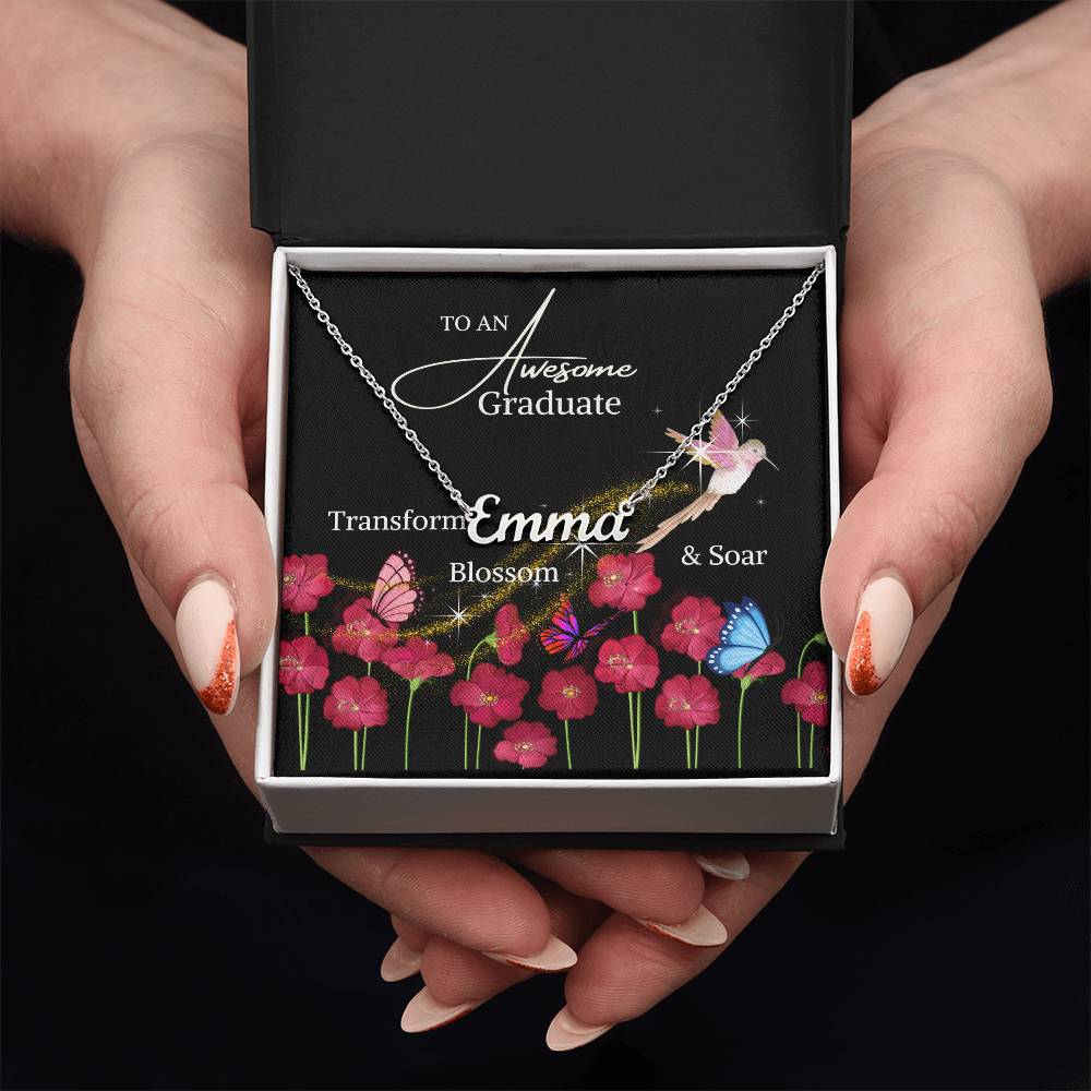 Graduation jewelry message card for her, name necklace