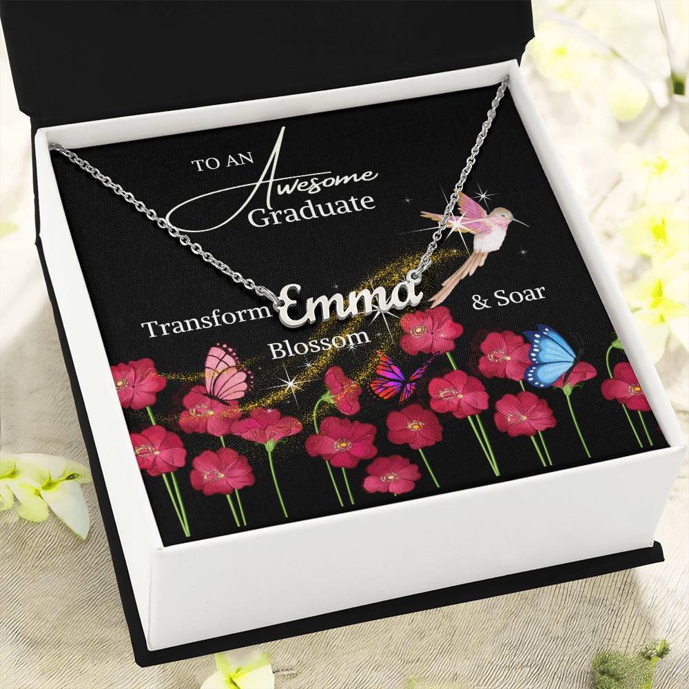 Graduation jewelry message card for her, name necklace