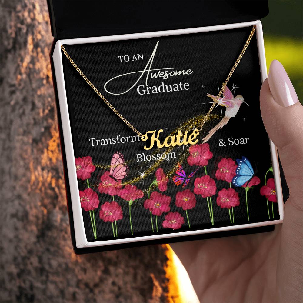 Graduation jewelry message card for her, name necklace