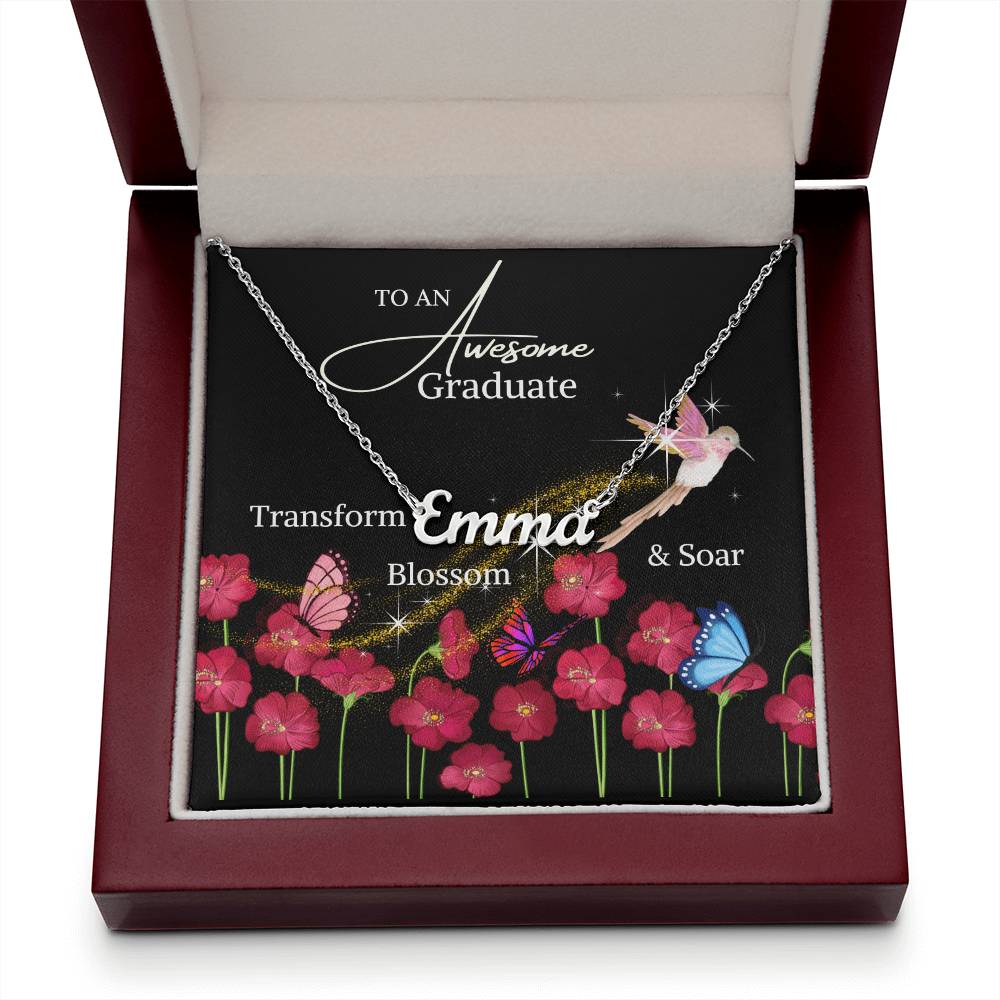 Graduation jewelry message card for her, name necklace