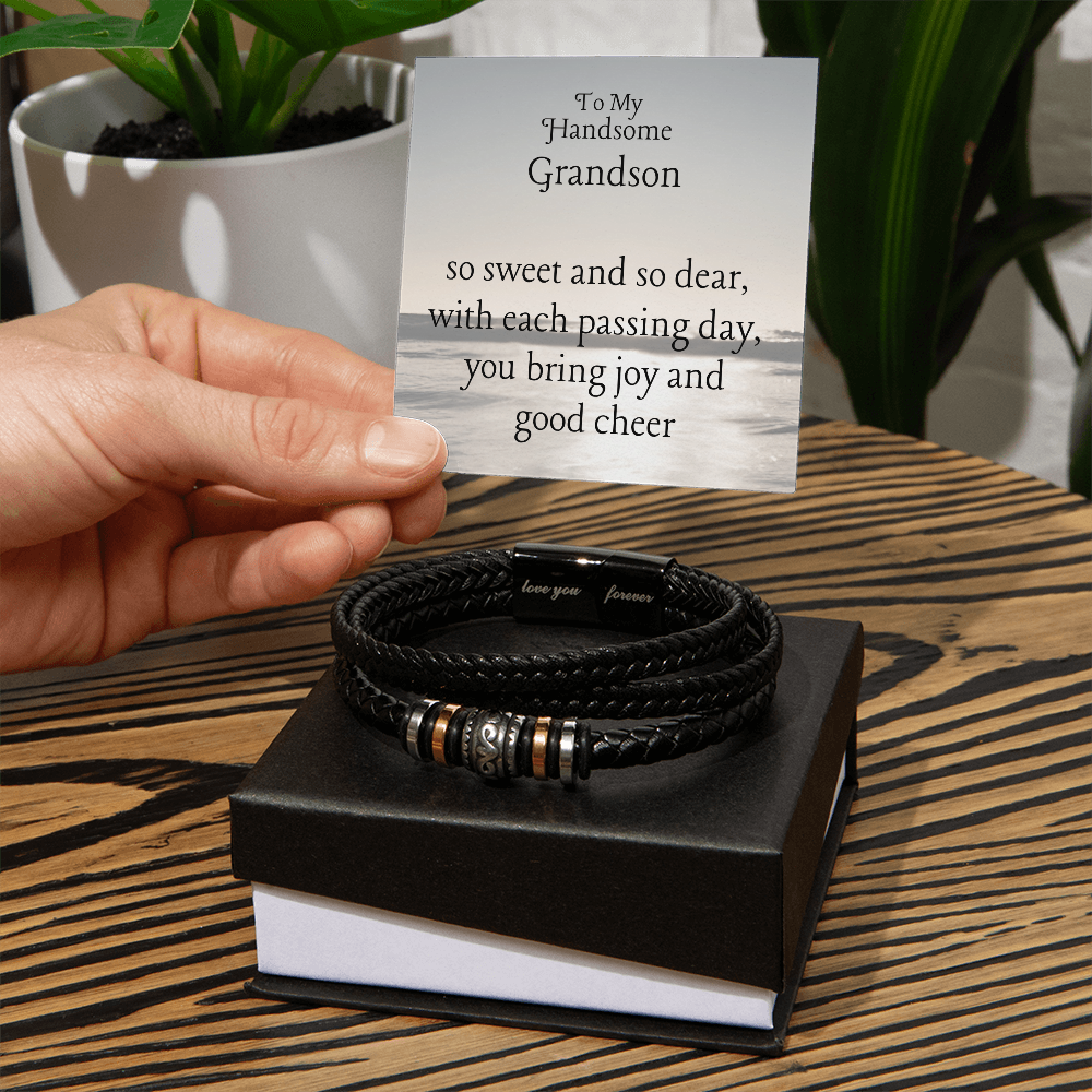 Birthday jewelry message card for grandson, men's bracelet