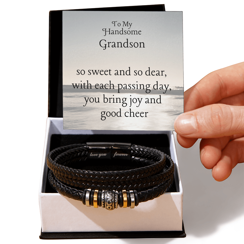 Birthday jewelry message card for grandson, men's bracelet