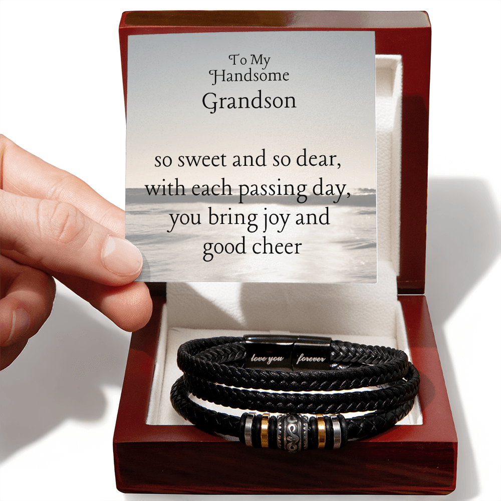 Birthday jewelry message card for grandson, men's bracelet