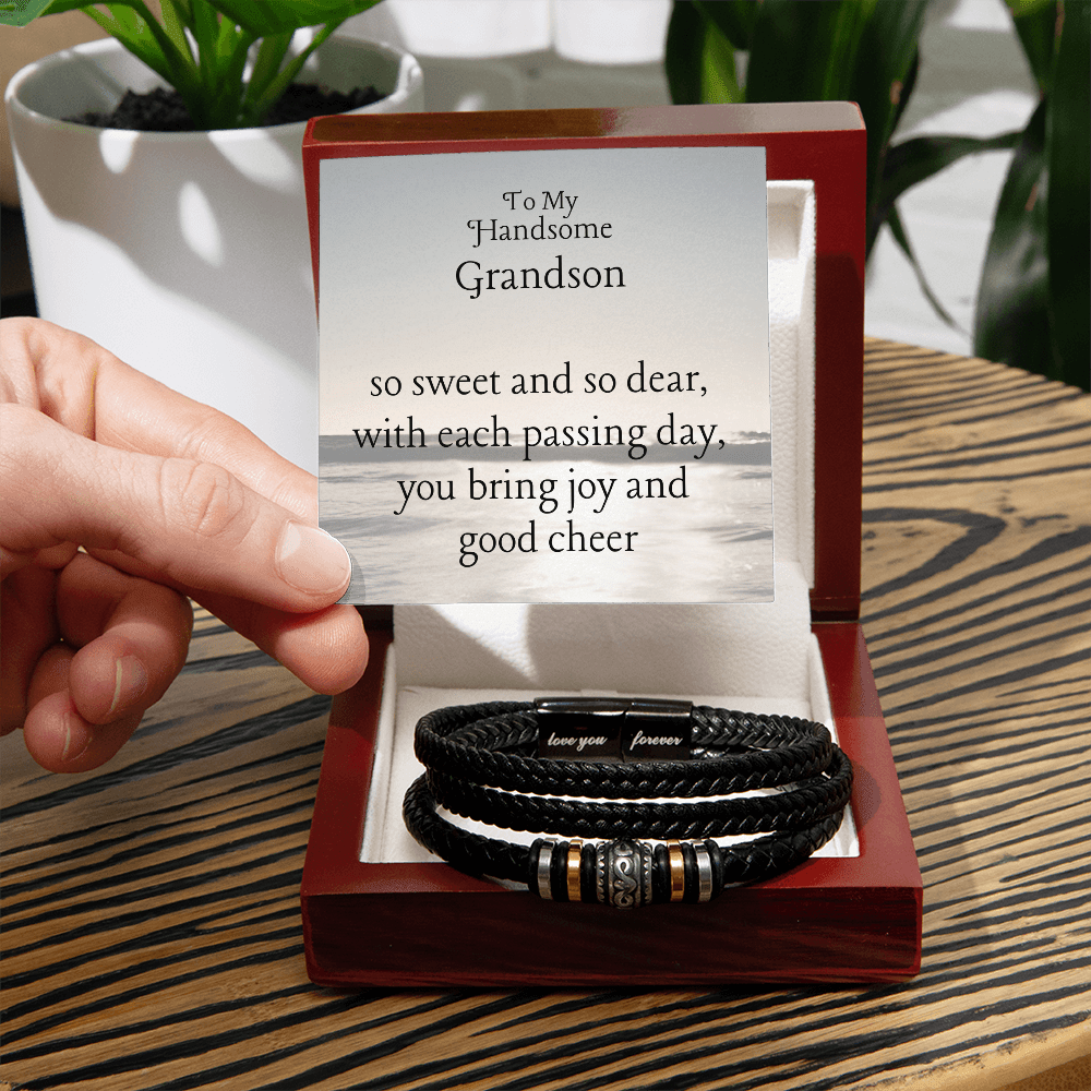 Birthday jewelry message card for grandson, men's bracelet - Heartfelt Sparks