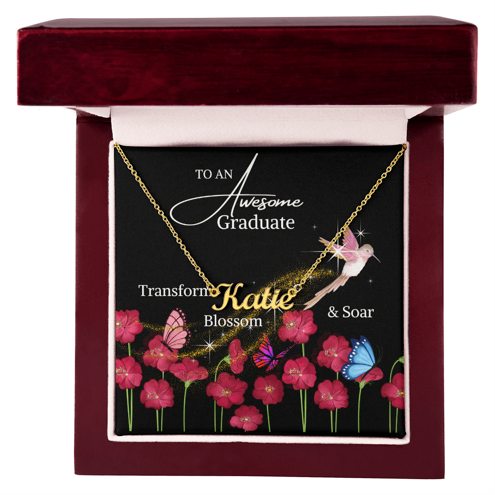 Graduation jewelry message card for her, name necklace - Heartfelt Sparks