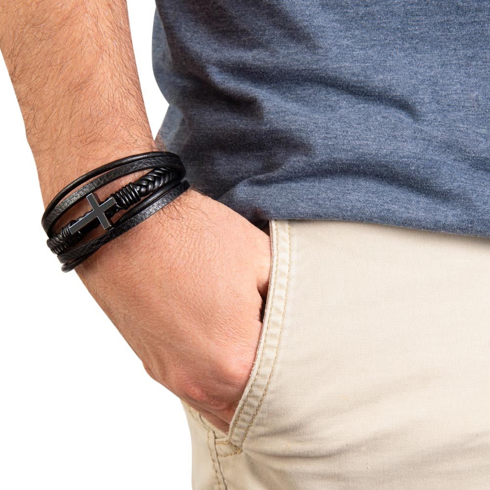 Graduation man's leather bracelet for him, encouragement congratulations message card gift. - Heartfelt Sparks
