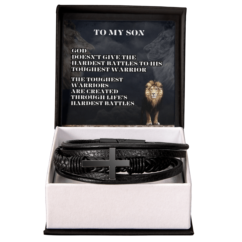 graduation message card gift for him, men's cross leather bracelet. - Heartfelt Sparks