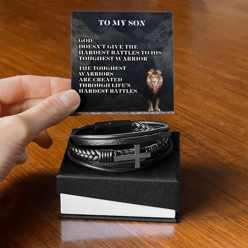 graduation message card gift for him, men's cross leather bracelet. - Heartfelt Sparks