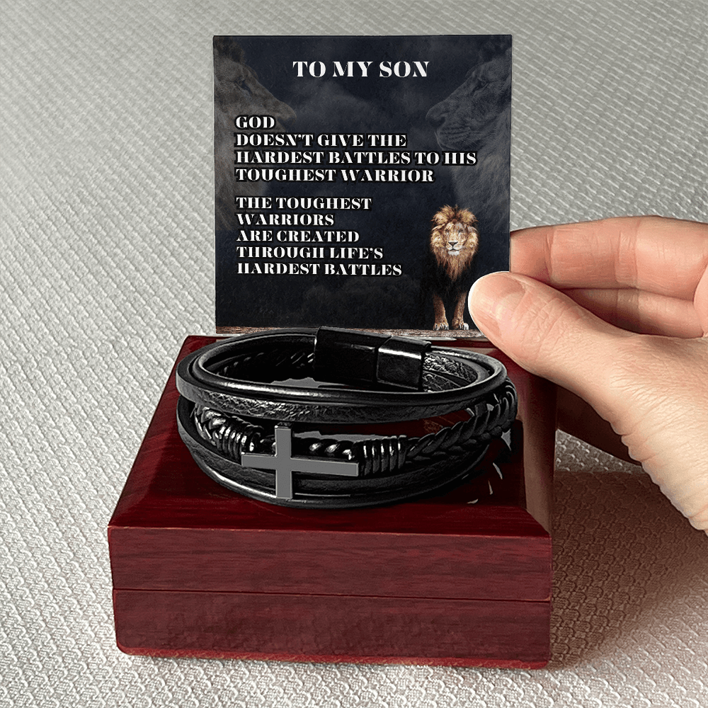 graduation message card gift for him, men's cross leather bracelet. - Heartfelt Sparks