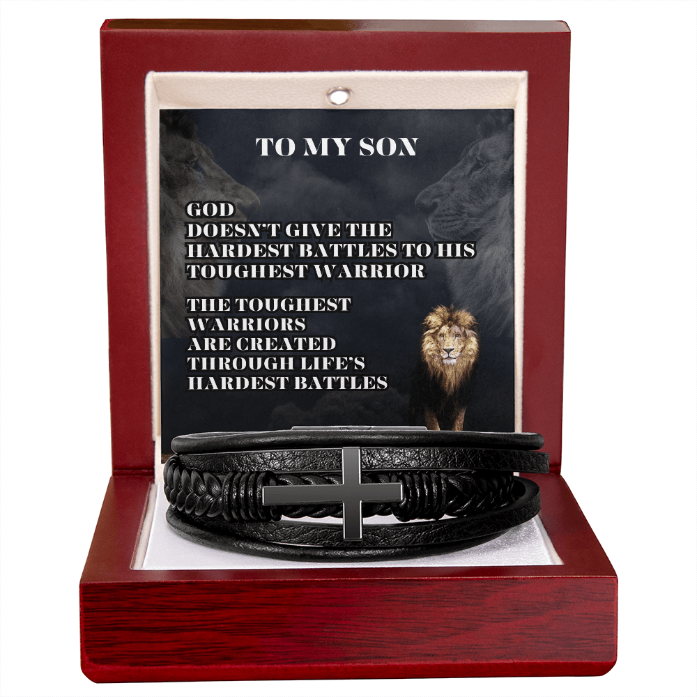 graduation message card gift for him, men's cross leather bracelet. - Heartfelt Sparks