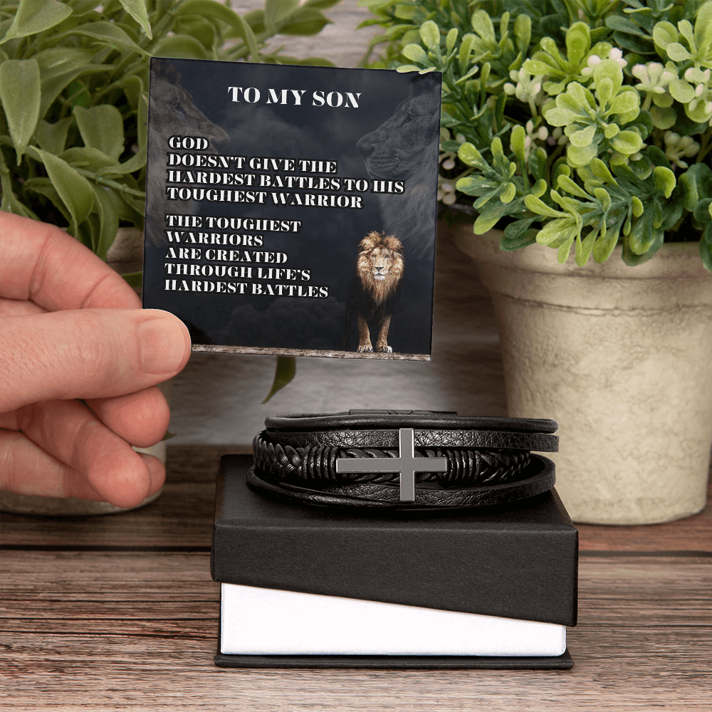 graduation message card gift for him, men's cross leather bracelet. - Heartfelt Sparks