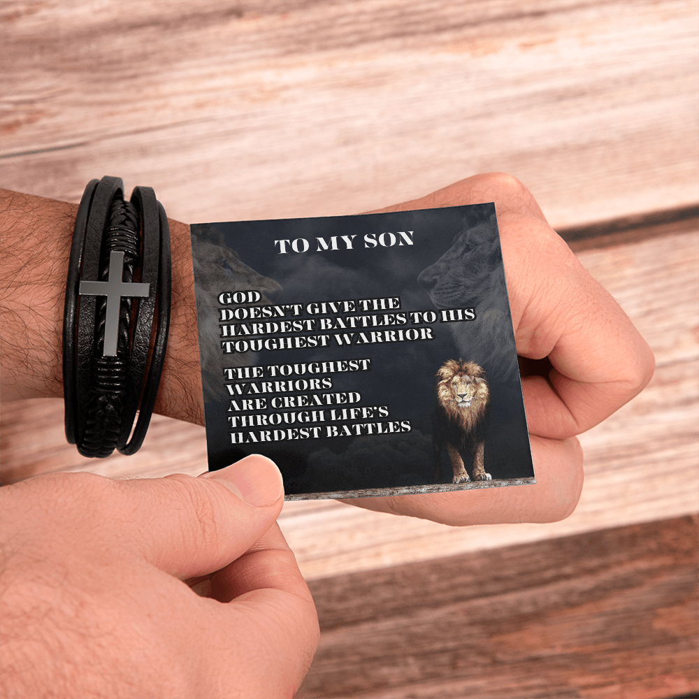 graduation message card gift for him, men's cross leather bracelet. - Heartfelt Sparks