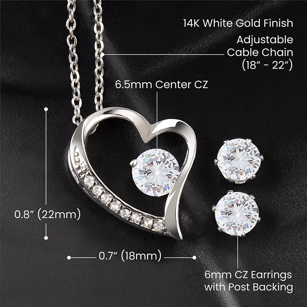 Happy Anniversary forever love necklace and cubic zirconia earring set - Heartfelt Sparks