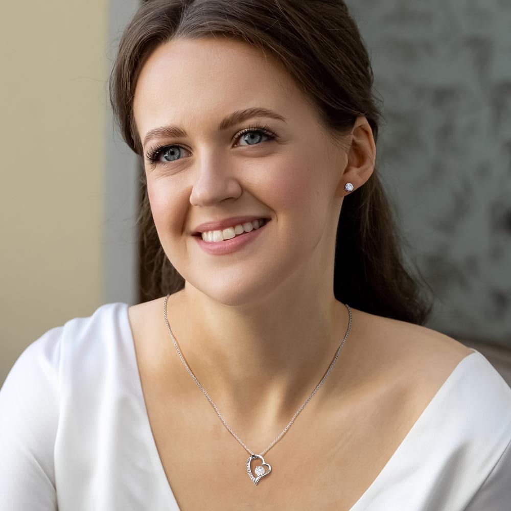 Happy Anniversary forever love necklace and cubic zirconia earring set - Heartfelt Sparks