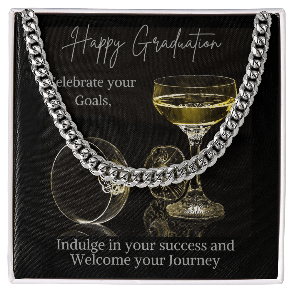 Happy graduation jewelry message card, Cuban link chain - Heartfelt Sparks