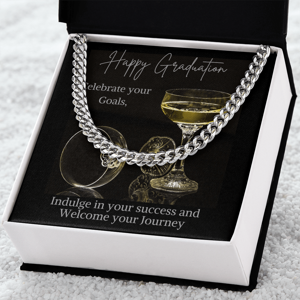 Happy graduation jewelry message card, Cuban link chain - Heartfelt Sparks