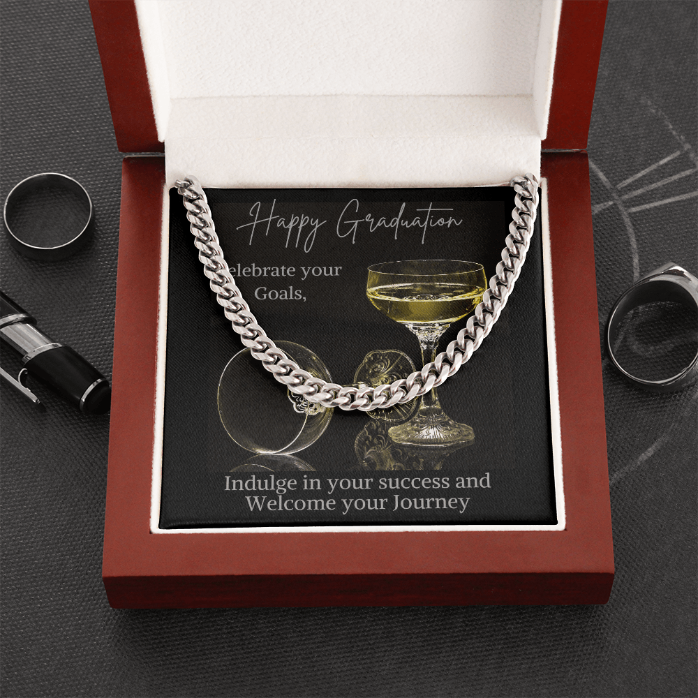 Happy graduation jewelry message card, Cuban link chain - Heartfelt Sparks