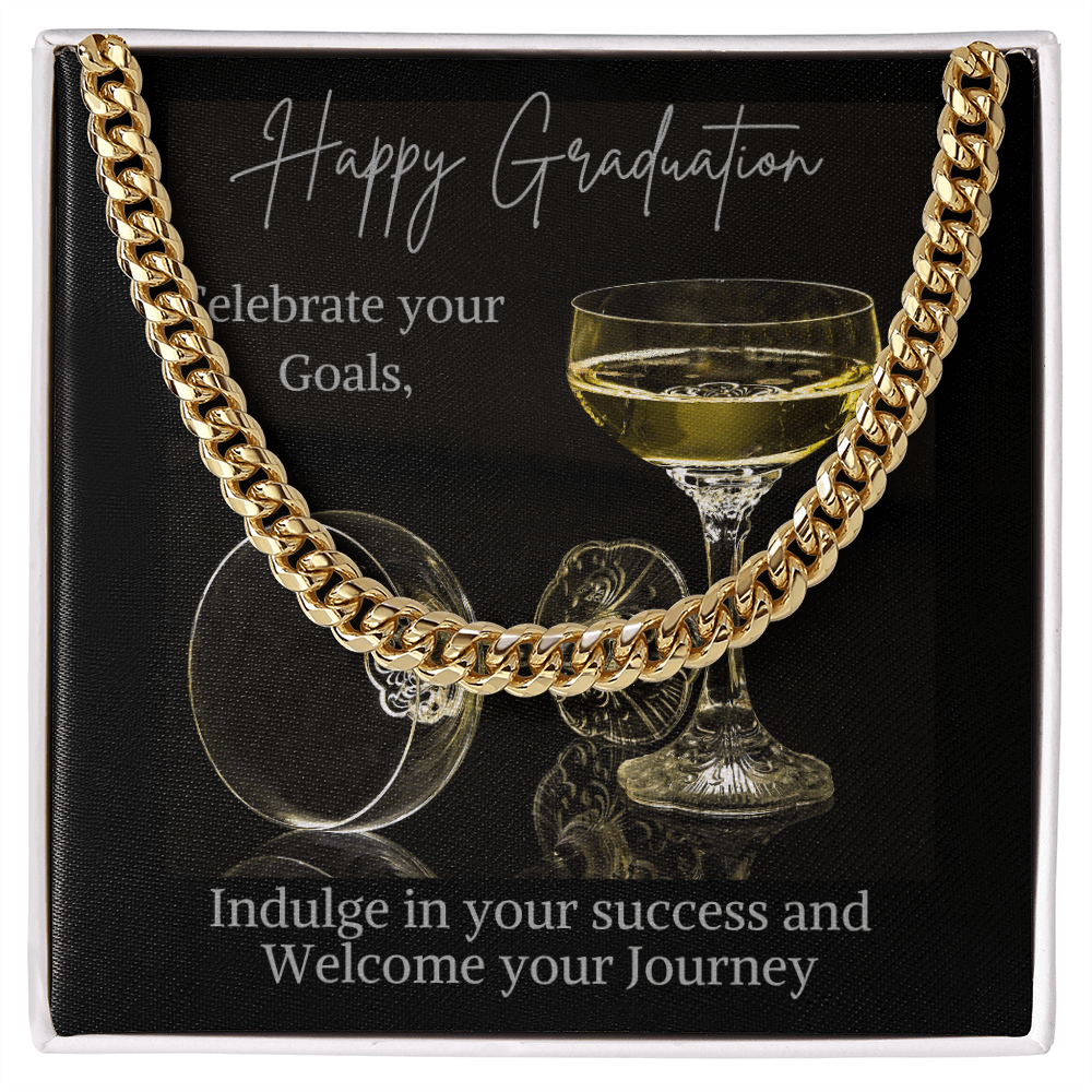 Happy graduation jewelry message card, Cuban link chain - Heartfelt Sparks