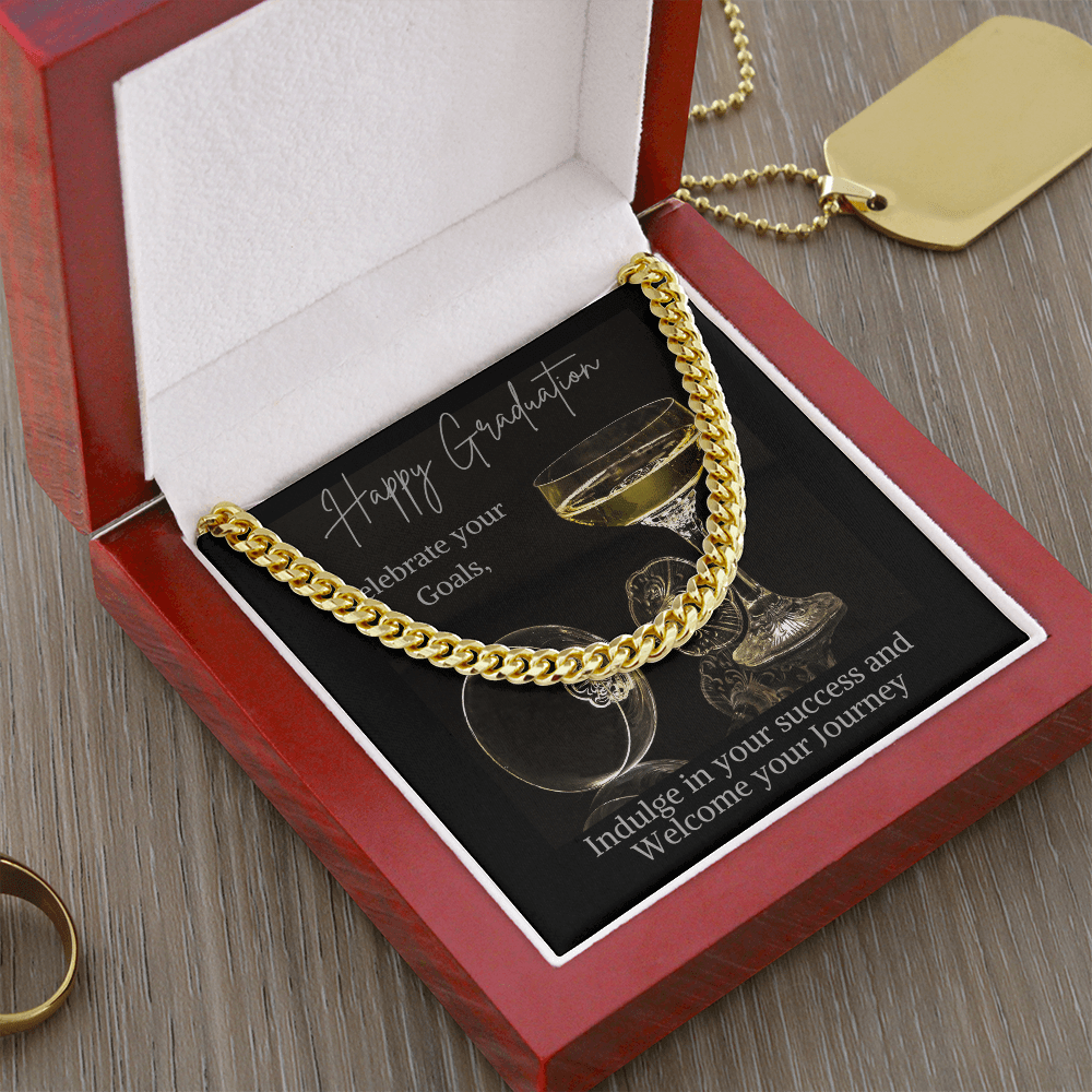 Happy graduation jewelry message card, Cuban link chain - Heartfelt Sparks