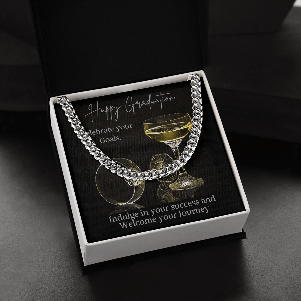 Happy graduation jewelry message card, Cuban link chain - Heartfelt Sparks