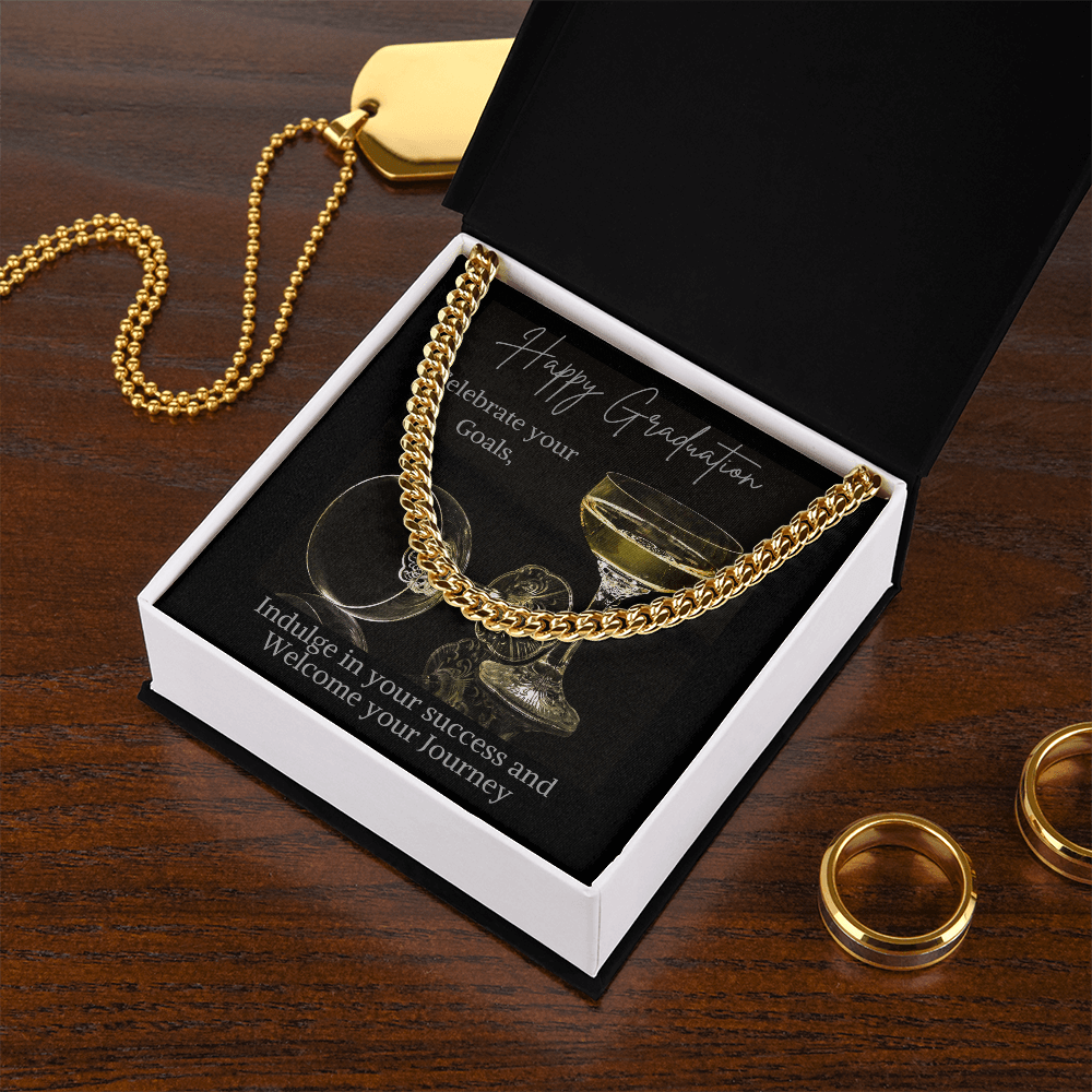 Happy graduation jewelry message card, Cuban link chain - Heartfelt Sparks