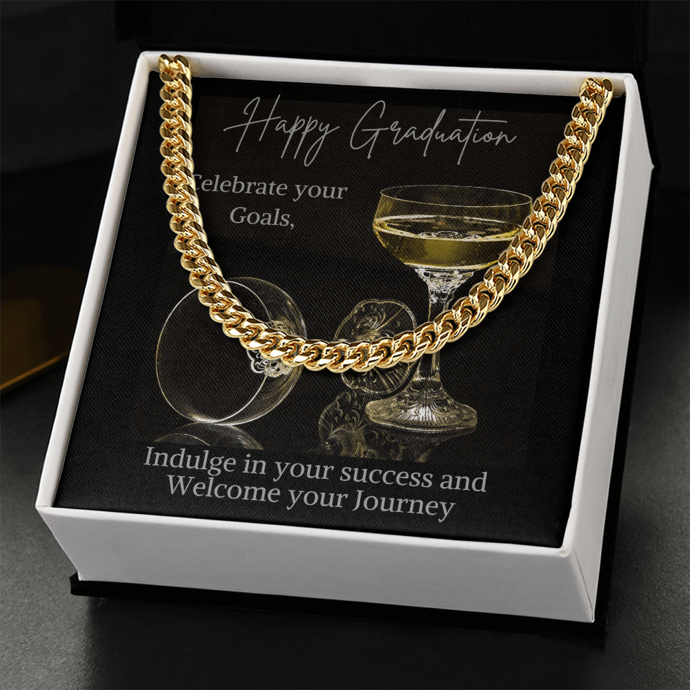 Happy graduation jewelry message card, Cuban link chain - Heartfelt Sparks