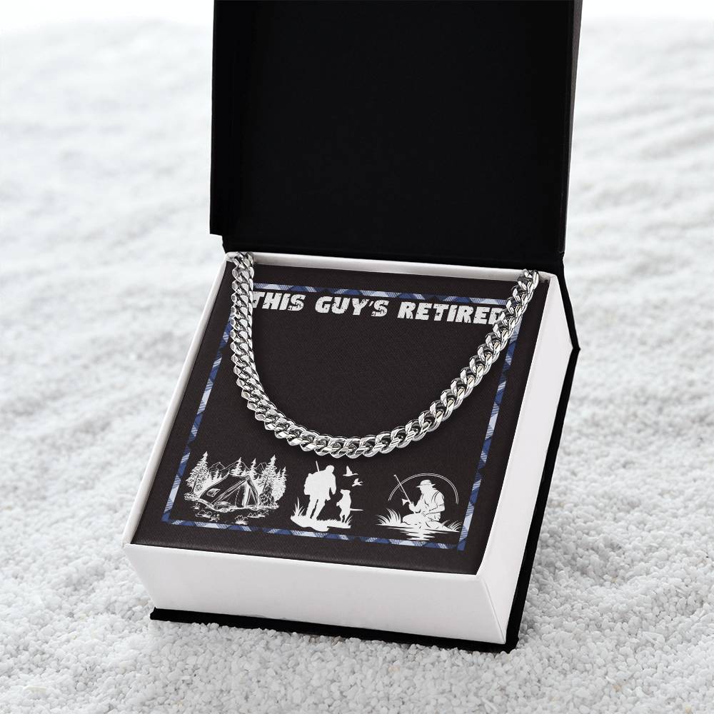 This guy's retired jewelry message card, Cuban link chain retirement gift for him