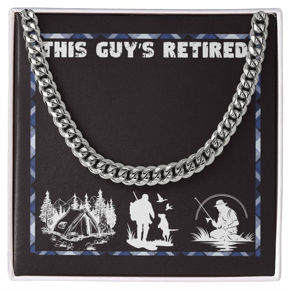 This guy's retired jewelry message card, Cuban link chain retirement gift for him - Heartfelt Sparks