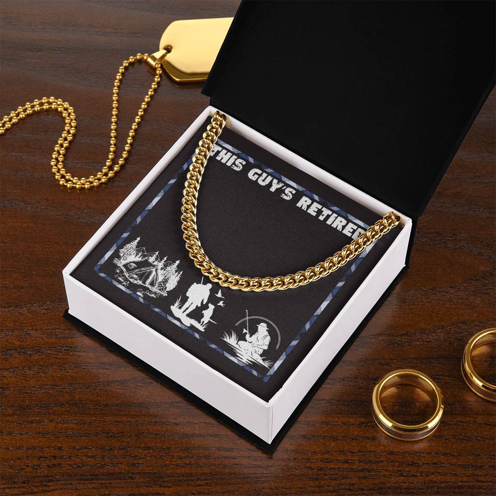 This guy's retired jewelry message card, Cuban link chain retirement gift for him - Heartfelt Sparks