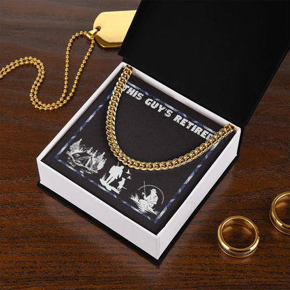 This guy's retired jewelry message card, Cuban link chain retirement gift for him - Heartfelt Sparks
