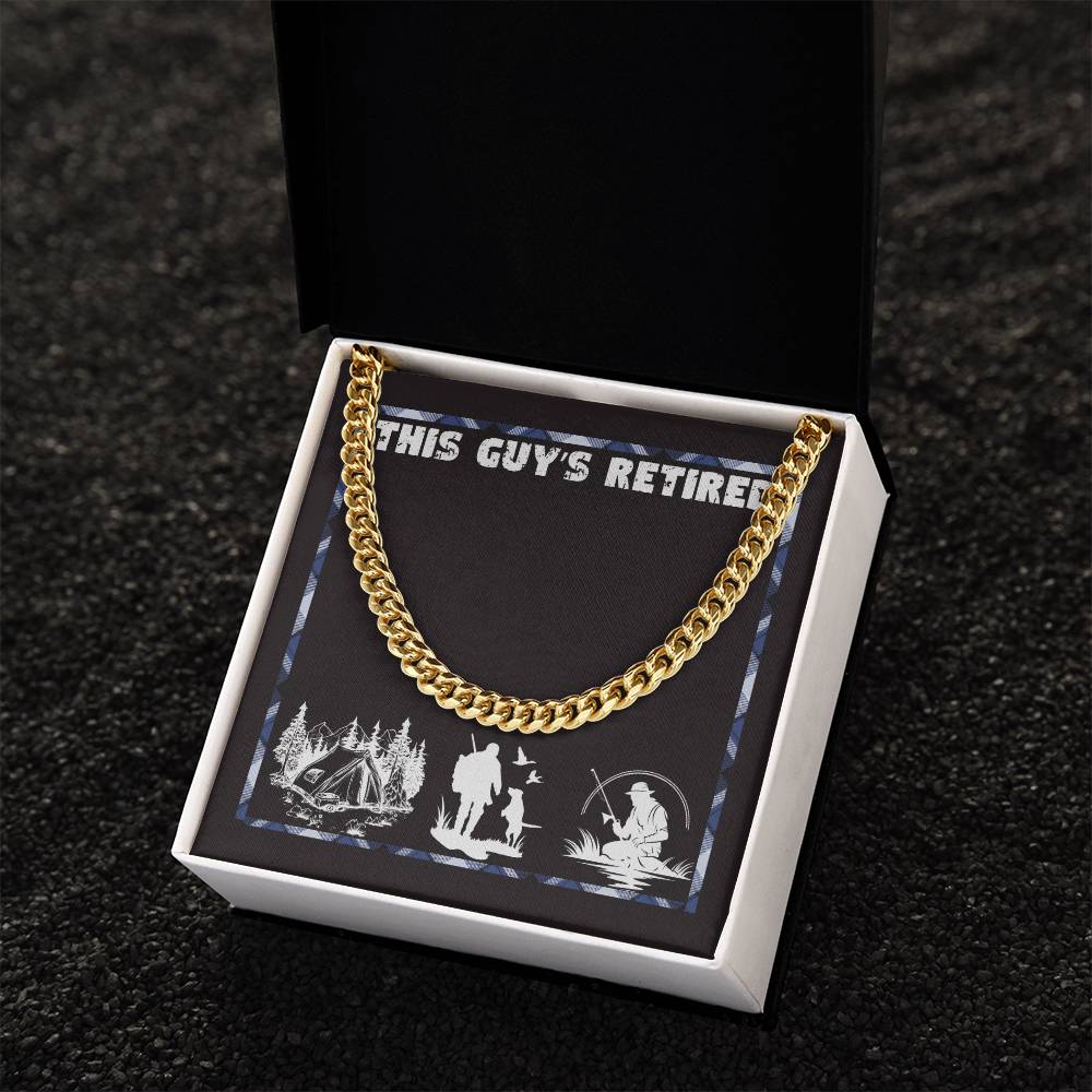 This guy's retired jewelry message card, Cuban link chain retirement gift for him - Heartfelt Sparks