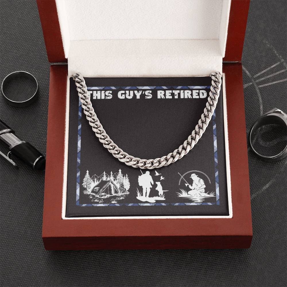 This guy's retired jewelry message card, Cuban link chain retirement gift for him - Heartfelt Sparks