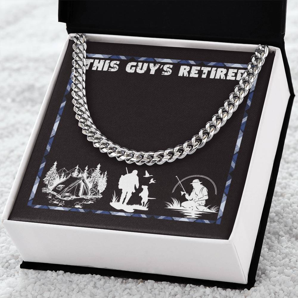 This guy's retired jewelry message card, Cuban link chain retirement gift for him - Heartfelt Sparks