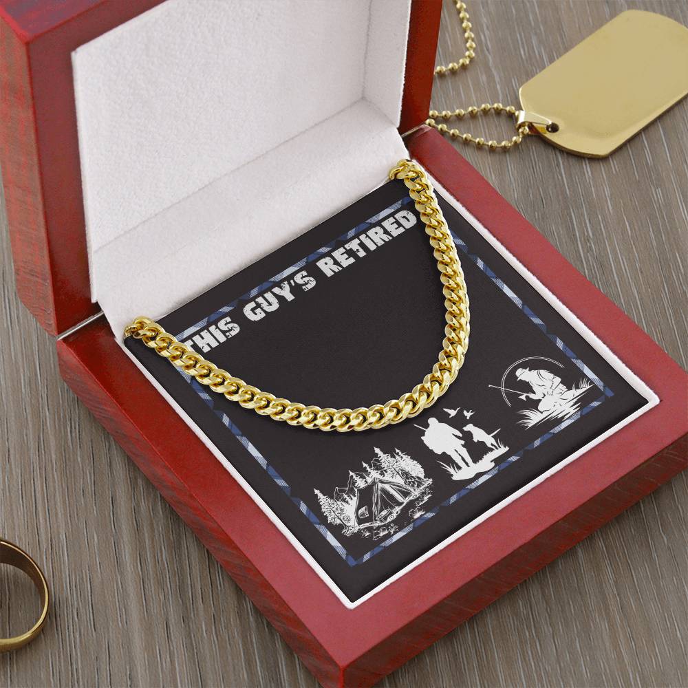 This guy's retired jewelry message card, Cuban link chain retirement gift for him - Heartfelt Sparks