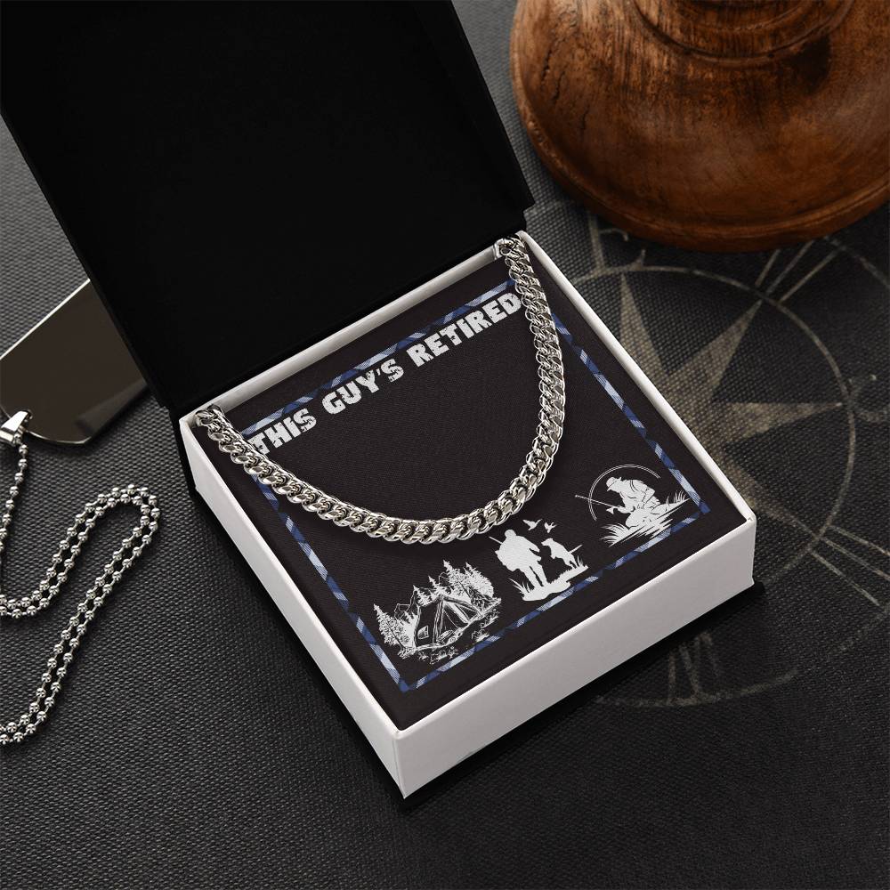 This guy's retired jewelry message card, Cuban link chain retirement gift for him - Heartfelt Sparks